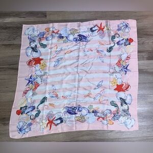 Medallion Pink Shell & Starfish Square Silk Scarf